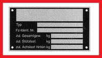 Typenschild für Anhänger neutral blanko Alu 125 x 70 mm