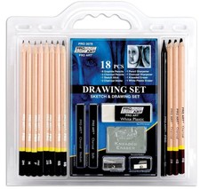 Drawing Sketch Pro Art 18 Piece Pencil Set Artist Kids Adults Sharpener Charcoal