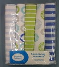 Luvable Friends Flannel Receiving Blankets, Blue/White/Green, 28" x 28" NEW