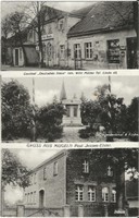 Mügeln bei Jessen, Gasthof, Kriegerdenkmal, Schule, Ak mit Landpost-Stempel