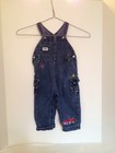 Osh kosh Blue Jeans Denim Suspenders Overalls Boys Size 18M Car Applique EPOC