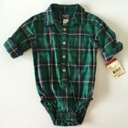 OSH KOSH PLAID ONESIE SHIRT~18M, LONG SLEEVE, 3 BUTTON FRONT. NWT