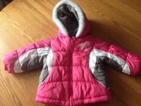 London Fog 12 Months Girls Pink/Gray Hooded Puffer Winter Jacket