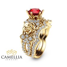 Ruby engagement wedding ring sets