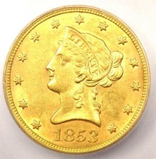 1853 Liberty Gold Eagle $10 Coin - Certified Icg Ms61 (Bu Unc) - $4,810 Value!