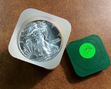 { Bjstamps} 1987 Silver American Eagle Bu Uncirculated Roll of 20 in mint tube