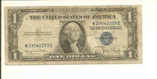1935D $1 Silver Certificate W 2954 2253 E . Narrow