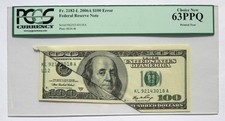 2006 $100 Federal Reserve Error Note ♚♚Printed Tear♚♚ Pcgs Gem Choice New 63 Ppq