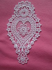 1 Unusual Delicately Embroidered On Net White Heart Shape Medallion Applique