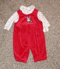Circo Baby Girls 2 Piece Red Velour Bunny Overalls Snowflake Shirt 6 Months NWT