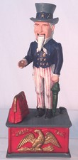 Cast-Iron Uncle Sam Mechanical Bank 1970's 1980's??? Real  Nice~~