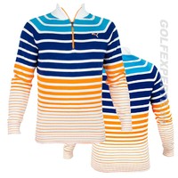 NEU PUMA GOLF PULLOVER/SWEATER STRIPED 1/4 ZIP HERREN WHITE/BLUE/AQUA/ORANGE