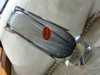 Murano Vase,  Facetten Blockvase, Originaletikett 50er Jahre, graublau