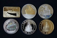 6 X Titanic White Star Boat Ship 24K Plated .999 Gold Silver Plated Bar & Coins