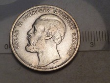 1876 Sweden Semi-Key Date Silver 1 Krona King Oscar Ii