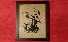 John Wayne Picture The Duke Scroll Saw Wood Art Framed Under Glass Hand-Cut
