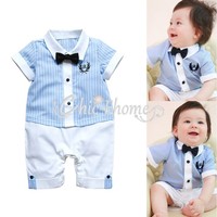New Baby Boy Fancy Newborn Gentleman Jumpsuit Bodysuit Outfit Romper Clothes Set
