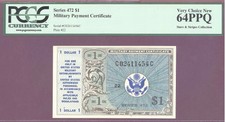 Series 472 $1 Military Payment Certificate Pcgs 64 Ppq Stars & Strips Collection