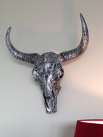 Deko Schädel Silber Stierkopf Skulptur Bullenschädel Stier Figur Hörner Bulle 
