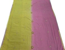 Lemon Vintage Dupatta Long Scarf Veil Sequins Craft Fabric Hijab Drees Indian