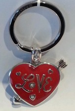 BRIGHTON HEARTLOVE RED & SILVER SWAROVSKI CRYSTAL HEART LOVE CHARM KEY FOB CHAIN