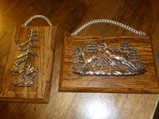 Vintage Wood Wall Hangings - set of 2 - 3D Deer/Trees - Sioux Narrows, Canada