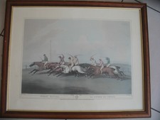 Framed and mounted horse racing print La course de chevaux approx. 23.5" x 19"