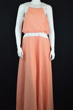 Authentic Vintage Miss Continental Cott. Orange Checkered Dress Women's *Medium