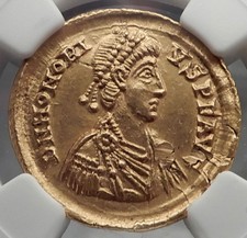 HONORIUS 402AD Ravenna Authentic GOLD Solidus Ancient Roman Coin NGC MS i58852