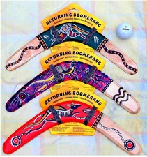 1 Australian Hand-Painted Aboriginal Boomerang - 14 inch ply