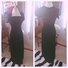 Vintage 1930s Style Dress Black Velvet Floral M L PinUp Swing Rockabilly 30s 40s