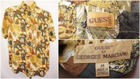 Medium Guess By Georges Marciano Mens Brown Grey Leaf Hawaiian Summer Shirt U496