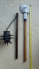 Mock Medieval Flail Mace & Battle saw axe. Heavy handmade recycled pieces steel