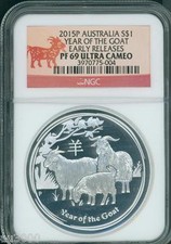 2015-P $1 Australia Lunar Goat 1 Oz. Proof Silver Ngc Pf69 Pr69 Er Early Release