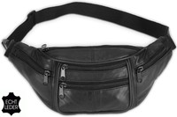 BAUCHTASCHE Schwarz ECHT LEDER Hüft-Tasche Gürteltasche Doggy Bag NEU Mod. No.2