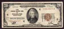 Us 1929 $20 Philadelphia National Currency Circulated Note