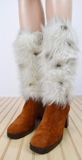 Vtg 1970's Hush Puppies Suede Faux Fur Platform HiPpiE RoCk StaR DiScO Boots 6