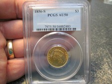 1856 S Better Date 3 Dollar Princess Gold Coin In Pcgs Au50 Uncirculated