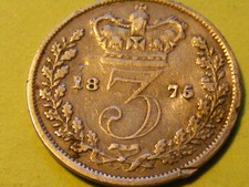1875 Victoria Bun Head Silver Threepence Coin - 0.925 Silver - coin bent