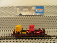 Roco Spur N 1950 Rungenwagen mit Scania LKWs der DB braun in OVP