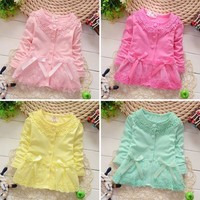Toddler Baby Girl Candy Color Long Sleeve Coats Cotton Floral Bowknot Jacket M38