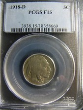 1918-D Buffalo Nickel PCGS F 15 Cert# 18358669