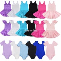 Kinder Kurzarm Ballettkleid Ballettanzug Ballett Trikot Leotard mit Chiffon Rock