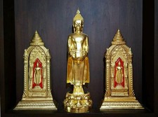 Gilt Bronze Buddha Set 3 Contain Relics Magnificent Thai Amulet Wealth