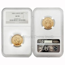 Greece 1884A 20 Drachma Gold Ngc Au58