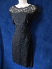 50's Vintage Ferman O' Grady Black Lace Tiered Nude Illusion Formal Wiggle Dress