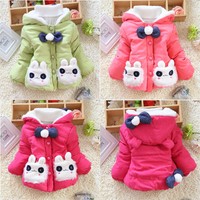 Fur Rabbits Winter Hoodie Coat Jacket Outwear For Girls Kids Baby Toddler 1-5Yrs