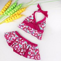 Mädchen Badeanzug Schwimmanzug Bikini Set Tankini 2tlg Top+ Rock Bademode 98-128