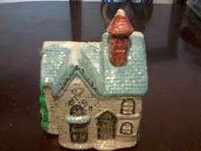4.75" tall porcelain white with blue roof Christmas village House