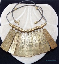 Vintage Ethnic Scarab Design Brass Pendant Statement Necklace